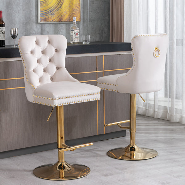 English Elm A&A Furniture Adjustable Velvet Swivel Barstools Set Of 2, Elegant Tufted Design For Home Bars & Kitchens W114367602