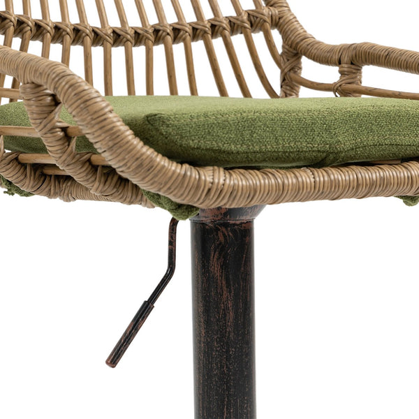 English Elm Modern Swivel Bar Stools Set of 2 Adjustable Counter Height Chairs with Linen Seat, Retro Rattan Back, 360° Rotation and Footrest, Vintage Gold Base, Durable Indoor/Outdoor Seating (Seat Height 25.6–33.9") Green W39594822