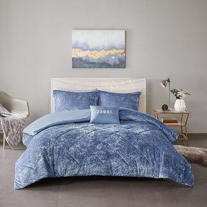 English Elm Full/Queen Velvet Duvet Cover Set Periwinkle Crushed Velvet Quilted Diamond Top with Pillow B03596096