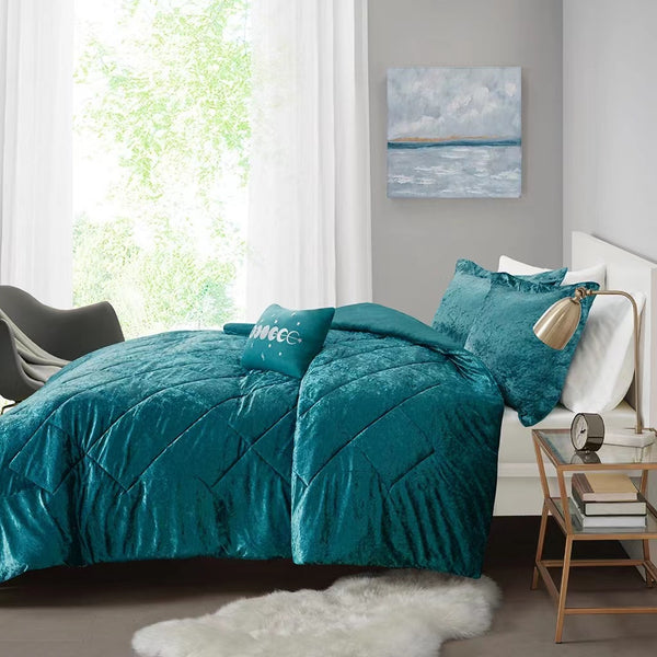 English Elm Twin/Twin Velvet Duvet Cover Set Felicia - Teal Crushed Velvet, Quilted Diamond Top, Sham & Pillow Included, Machine Washable B03596056