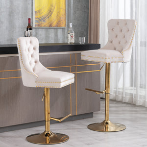 English Elm A&A Furniture Adjustable Velvet Swivel Barstools Set Of 2, Elegant Tufted Design For Home Bars & Kitchens W114367602