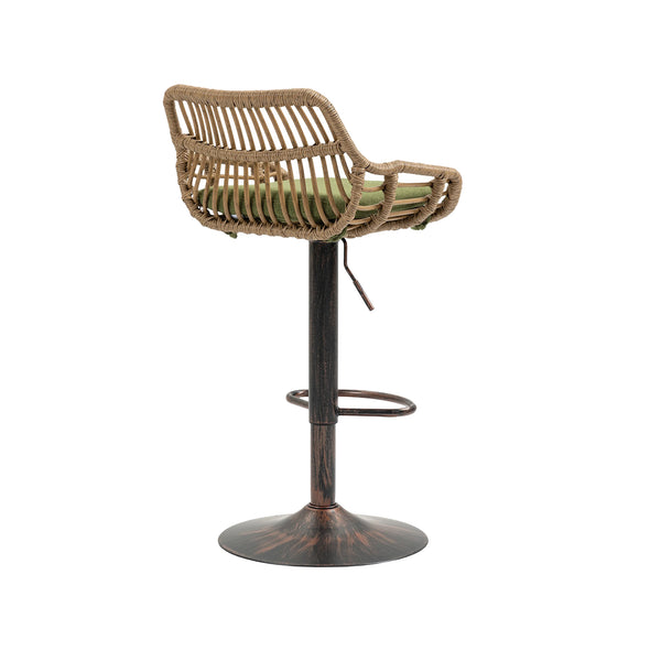 English Elm Modern Swivel Bar Stools Set of 2 Adjustable Counter Height Chairs with Linen Seat, Retro Rattan Back, 360° Rotation and Footrest, Vintage Gold Base, Durable Indoor/Outdoor Seating (Seat Height 25.6–33.9") Green W39594822