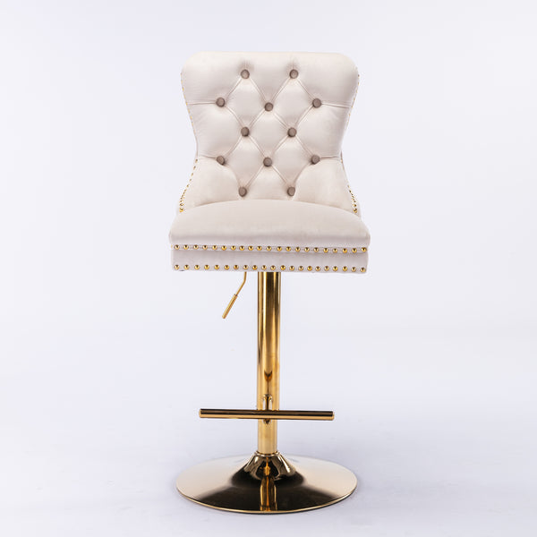 English Elm A&A Furniture Adjustable Velvet Swivel Barstools Set Of 2, Elegant Tufted Design For Home Bars & Kitchens W114367602
