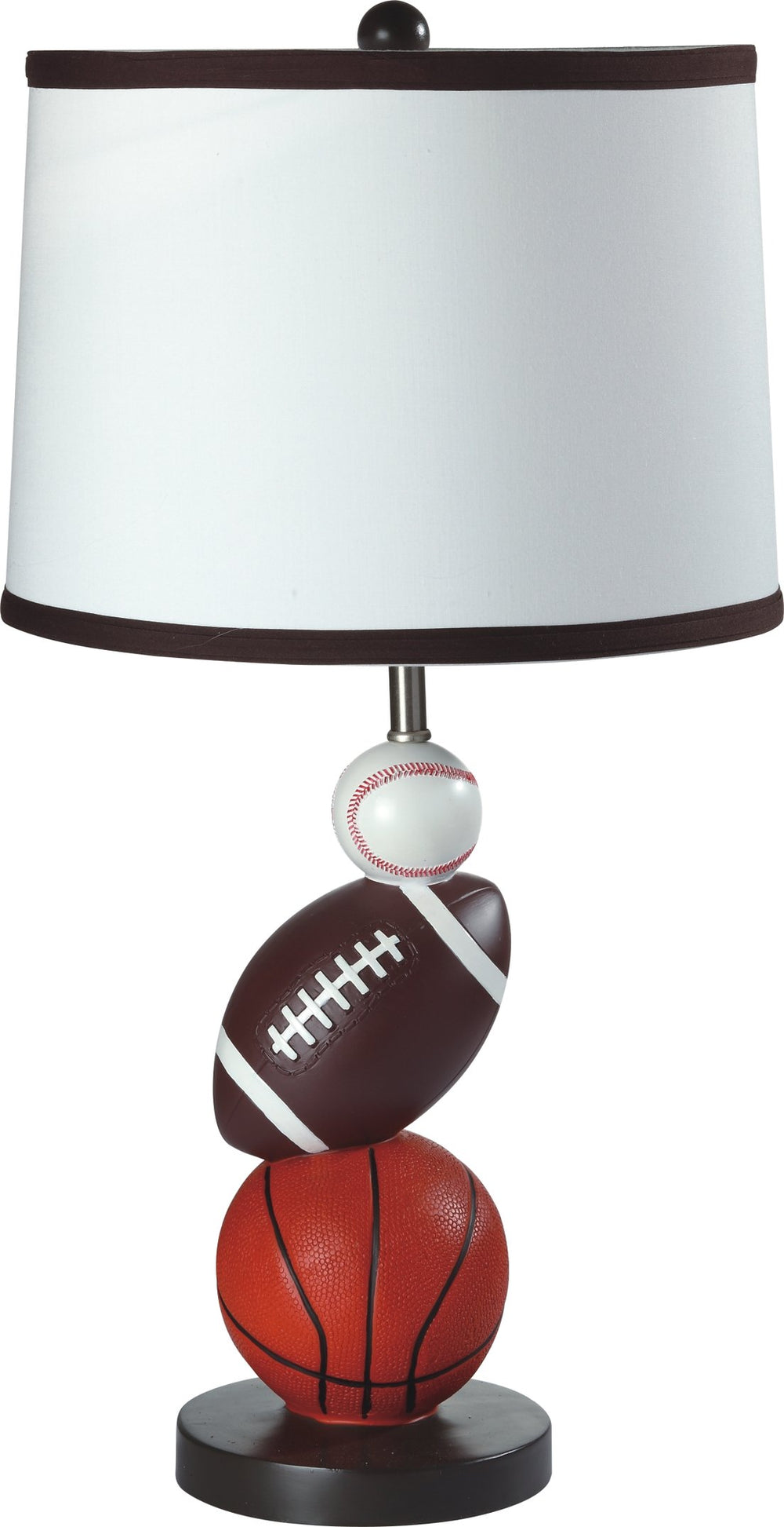 English Elm 24.5"H Polyresin Multi-Sport Table Lamp with White Shade, Brown Mix, Basketball Football Baseball Decor B080107019