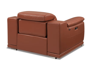 English Elm Global United Top-Grain Italian Leather Power Recliner in Camel with USB, Chrome Legs, Plush Foam Comfort B05777766
