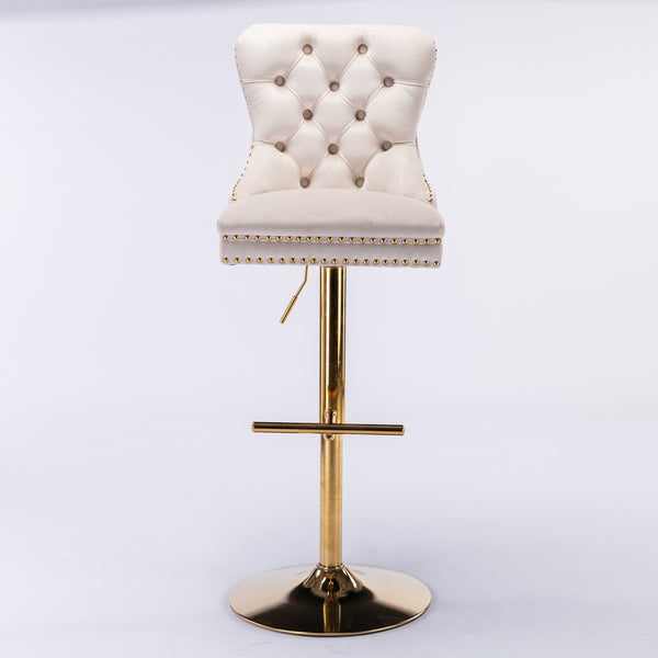 English Elm A&A Furniture Adjustable Velvet Swivel Barstools Set Of 2, Elegant Tufted Design For Home Bars & Kitchens W114367602