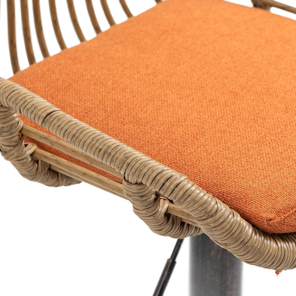 English Elm Modern Swivel Bar Stools Set of 2 Adjustable Counter Height Chairs with Linen Seat, Retro Rattan Back, 360° Rotation and Footrest, Vintage Gold Base, Durable Indoor/Outdoor Seating (Seat Height 25.6–33.9") Orange W39594824