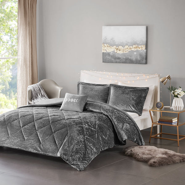 English Elm King/Cal Velvet Duvet Cover Set with Quilted Diamond Texture, Decorative Pillow, Soft Luxe Feel Grey 15.75 L x 12.6 W x 7.87 H B03596071