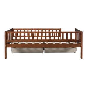 English Elm Twin Pine Wood Daybed with Storage Drawers for Guest Room or Studio Space Walnut WF301864AAL