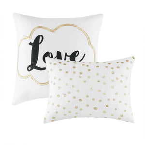 English Elm Twin/Twin Metallic Printed Duvet Cover Set with Gold Geometric Print, Microfiber, Antimicrobial, Decorative Pillows B03596041