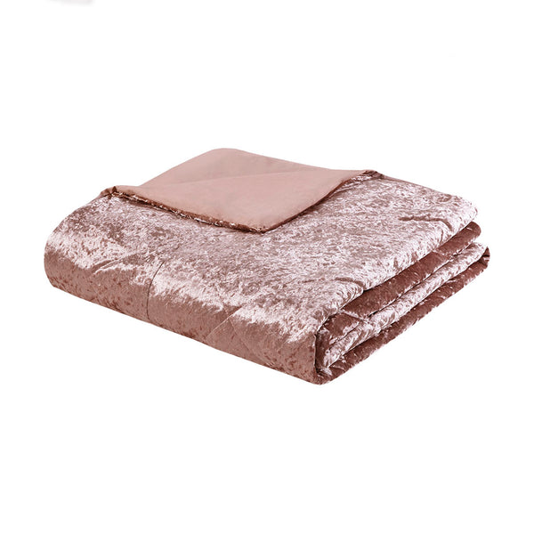 English Elm Full/Queen Velvet Duvet Cover Set Felicia – Crushed Velvet Blush with Quilted Diamond Top, Shams & Pillow, Machine Washable B03596047