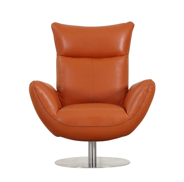 English Elm Global 22" Modern Genuine Italian Leather Lounge Chair with 3-Layer Foam, Stainless Chrome Base, Luxurious Comfort Orange B05777798