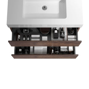English Elm Alice Floating Bathroom Vanity Rosewood Finish Engineered Stone Basin Triple Drawer W1865S00236