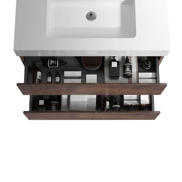 English Elm Alice Floating Bathroom Vanity Rosewood Finish Engineered Stone Basin Triple Drawer W1865S00236