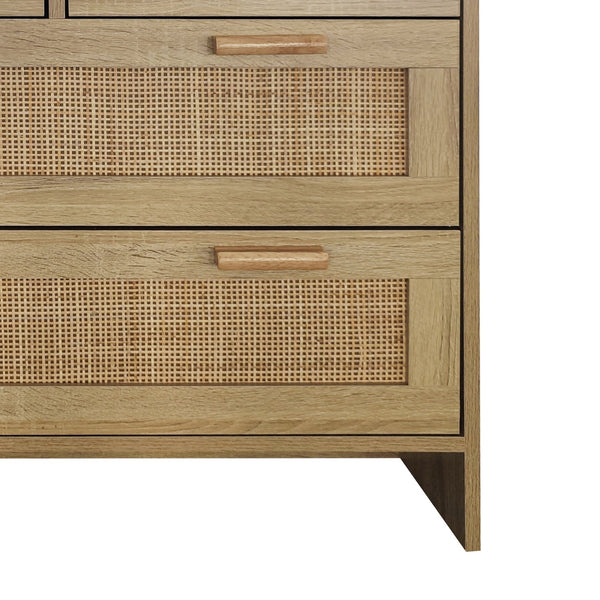 English Elm 4 Drawer Rattan Cabinet with Woven Fronts, Versatile Storage for Bedroom, Living Room, Hallway, Easy Assembly, Rustic Chic Design W75784351
