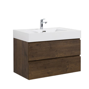 English Elm Alice 36" Walnut Floating Bathroom Vanity With Integrated Sink - Modern Design, Ample Storage Space! W1865S00018