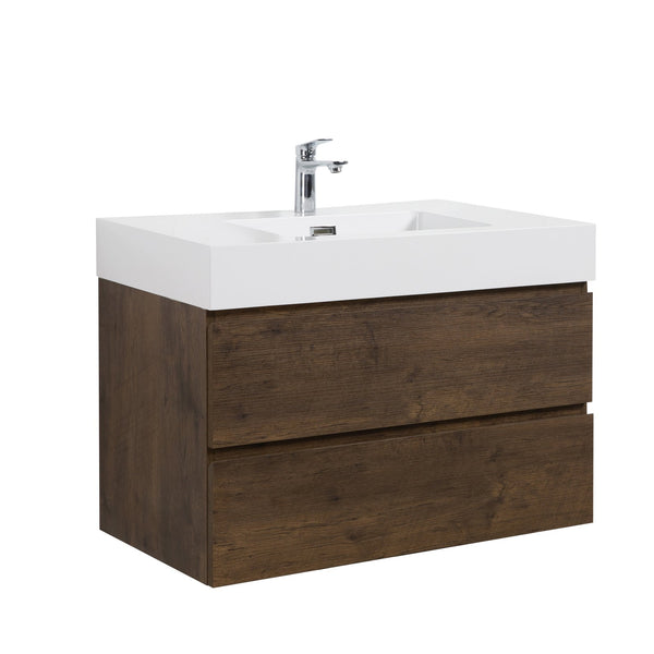English Elm Alice 36" Walnut Floating Bathroom Vanity With Integrated Sink - Modern Design, Ample Storage Space! W1865S00018
