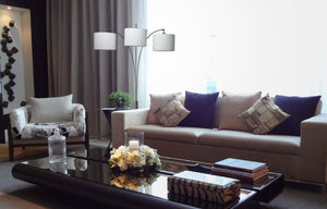 English Elm 84"H Espresso Triple Shade Floor Lamp with Arc Arm, 3 Adjustable Tilting Shades, 3-Way Switch B080107036