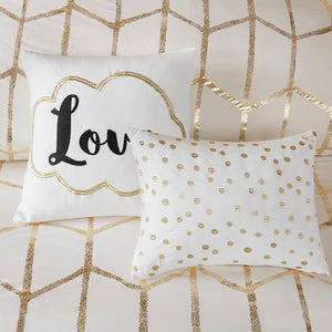 English Elm Full/Queen Raina Metallic Geometric Duvet Cover Set with Decorative Pillows, Antimicrobial Microfiber Protection B03596042