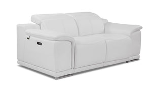 English Elm Global Top Grain Italian Leather Power Reclining Loveseat with USB Charger, Chrome Legs, High-Density Foam Cushioning White B05777773