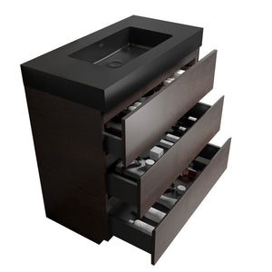 English Elm Alice 36" Walnut Bathroom Vanity With Black Sink, Freestanding Storage Unit For Modern Spaces W1865S00012