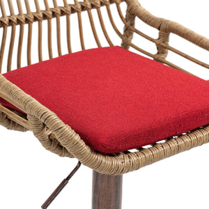 English Elm Modern Swivel Bar Stools Set of 2 Adjustable Counter Height Chairs with Linen Seat, Retro Rattan Back, 360° Rotation and Footrest, Vintage Gold Base, Durable Indoor/Outdoor Seating (Seat Height 25.6–33.9") Red W39594820
