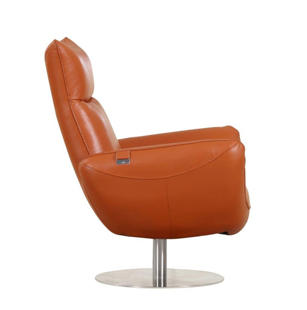 English Elm Global 22" Modern Genuine Italian Leather Lounge Chair with 3-Layer Foam, Stainless Chrome Base, Luxurious Comfort Orange B05777798