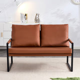 English Elm Modern Two-Seater Sofa Chair With 2 Pillows - Pu Leather, High-Density Foam, Black Coated Metal Frame.Brown Sf-D008