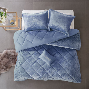 English Elm Full/Queen Velvet Comforter Set Felicia Periwinkle Crushed Velvet Quilted Diamond Hypoallergenic Plush Elegance B03595988