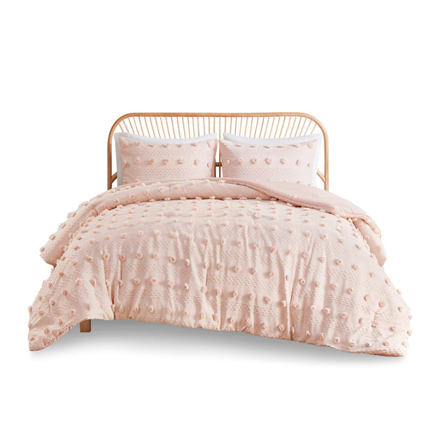 English Elm Full/Queen Lucy Clip Jacquard Comforter Set — Hypoallergenic Pompom Texture, OEKO‑TEX, Antimicrobial Care B03596005