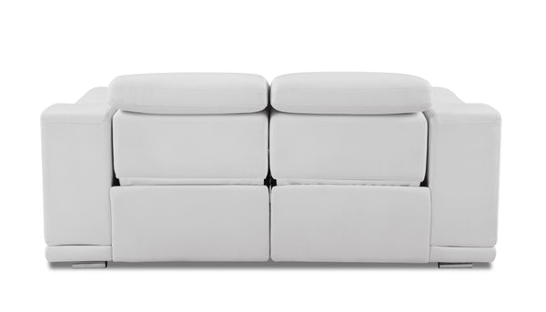 English Elm Global Top Grain Italian Leather Power Reclining Loveseat with USB Charger, Chrome Legs, High-Density Foam Cushioning White B05777773