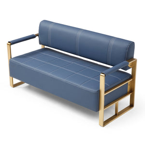 English Elm 57.9" Modern Faux Bonded Leather Loveseat Sofa with Golden Metal Arms — Compact 2-Seater for Apartments Navy Blue W1117142872