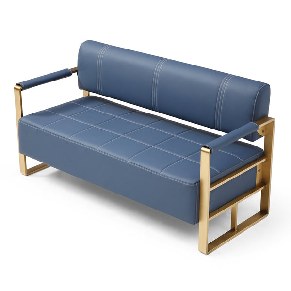 English Elm 57.9" Modern Faux Bonded Leather Loveseat Sofa with Golden Metal Arms — Compact 2-Seater for Apartments Navy Blue W1117142872