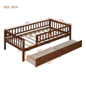 English Elm Twin Pine Wood Daybed with Storage Drawers for Guest Room or Studio Space Walnut WF301864AAL