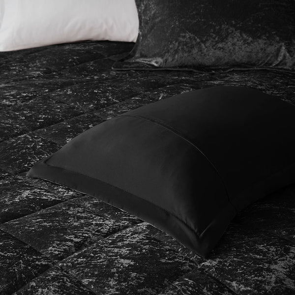 English Elm Twin/Twin Velvet Duvet Cover Set Felicia Crushed Diamond Quilted Black with Pillow, Soft Luxe Care B03596067
