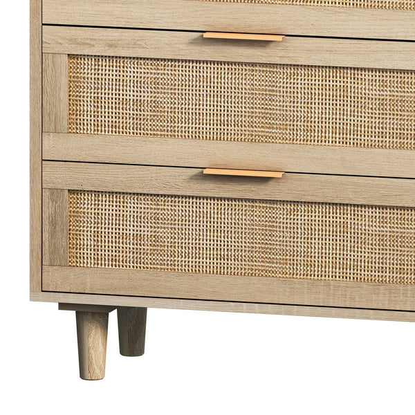 English Elm 51.18"6-Drawers Rattan Storage Cabinet with Natural Woven Drawers for Bedroom Living Room Decor, Durable Extra Storage W75784346