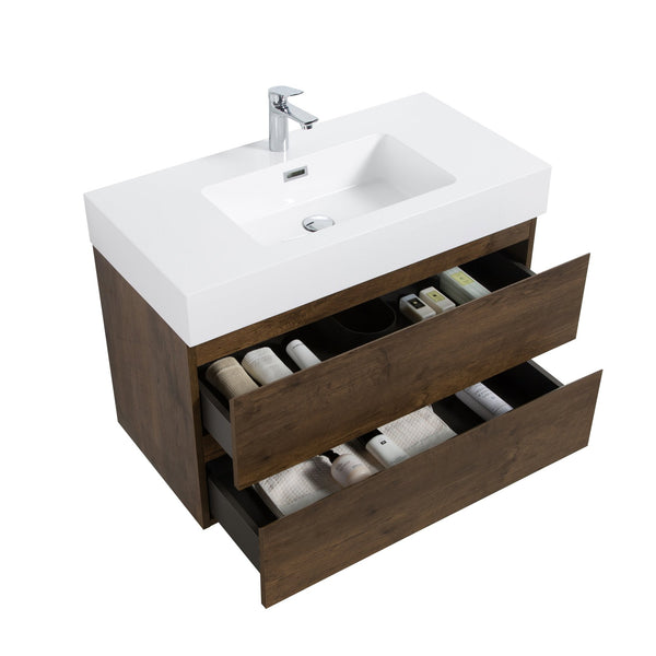 English Elm Alice 36" Walnut Floating Bathroom Vanity With Integrated Sink - Modern Design, Ample Storage Space! W1865S00018