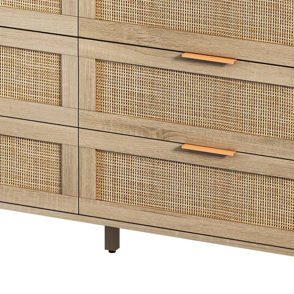 English Elm 51.18"6-Drawers Rattan Storage Cabinet with Natural Woven Drawers for Bedroom Living Room Decor, Durable Extra Storage W75784346