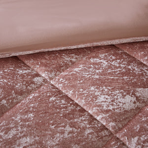 English Elm Full/Queen Velvet Duvet Cover Set Felicia – Crushed Velvet Blush with Quilted Diamond Top, Shams & Pillow, Machine Washable B03596047