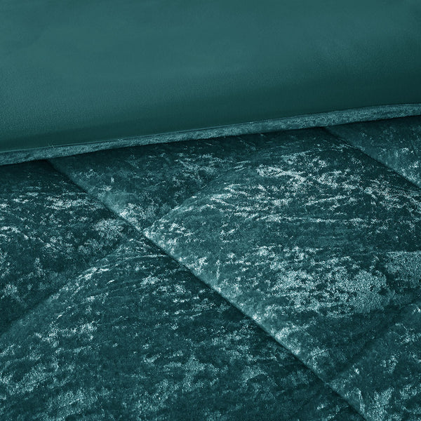 English Elm Twin/Twin Velvet Duvet Cover Set Felicia - Teal Crushed Velvet, Quilted Diamond Top, Sham & Pillow Included, Machine Washable B03596056
