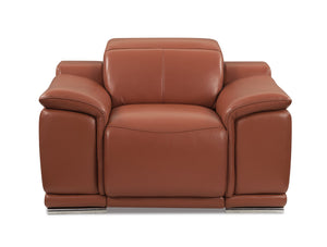 English Elm Global United Top-Grain Italian Leather Power Recliner in Camel with USB, Chrome Legs, Plush Foam Comfort B05777766