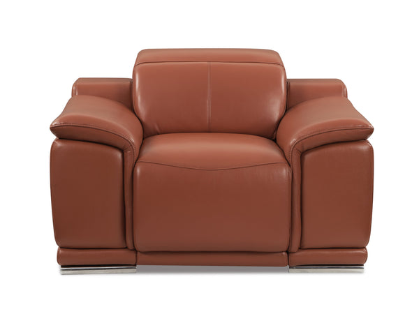 English Elm Global United Top-Grain Italian Leather Power Recliner in Camel with USB, Chrome Legs, Plush Foam Comfort B05777766