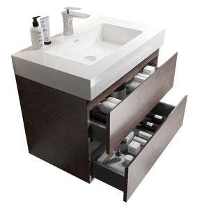 English Elm Alice Floating Bathroom Vanity Rosewood Finish Engineered Stone Basin Triple Drawer W1865S00236