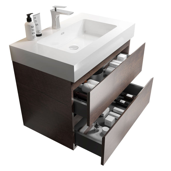 English Elm Alice Floating Bathroom Vanity Rosewood Finish Engineered Stone Basin Triple Drawer W1865S00236