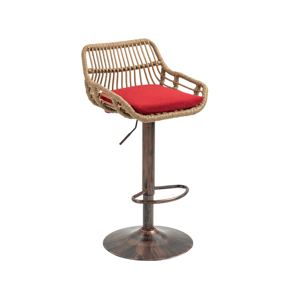 English Elm Modern Swivel Bar Stools Set of 2 Adjustable Counter Height Chairs with Linen Seat, Retro Rattan Back, 360° Rotation and Footrest, Vintage Gold Base, Durable Indoor/Outdoor Seating (Seat Height 25.6–33.9") Red W39594820
