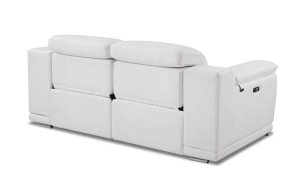 English Elm Global Top Grain Italian Leather Power Reclining Loveseat with USB Charger, Chrome Legs, High-Density Foam Cushioning White B05777773