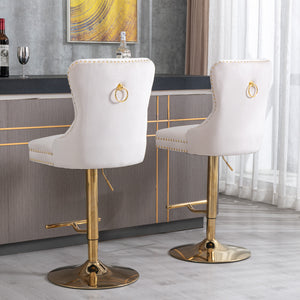 English Elm A&A Furniture Adjustable Velvet Swivel Barstools Set Of 2, Elegant Tufted Design For Home Bars & Kitchens W114367602