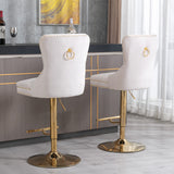 English Elm ,Thick Golden Swivel Velvet Barstools Adjusatble Seat Height From 27-35 Inch, Modern Upholstered Bar Stools With Backs Comfortable Tufted For Home Pub and Kitchen Island (Beige,Set Of 2)