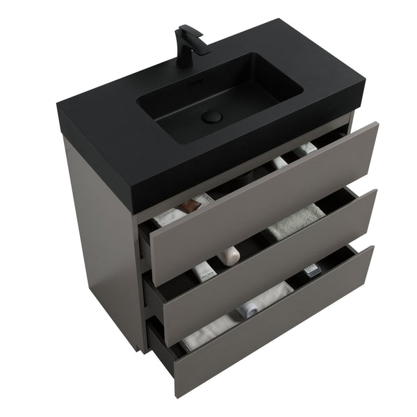 English Elm Alice 36" Gray Bathroom Vanity With Black Sink Basin, Stylish Storage Solution For Modern Spaces W1865S00030