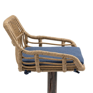 English Elm Modern Swivel Bar Stools Set of 2 Adjustable Counter Height Chairs with Linen Seat, Retro Rattan Back, 360° Rotation and Footrest, Vintage Gold Base, Durable Indoor/Outdoor Seating (Seat Height 25.6–33.9") Blue W39594821